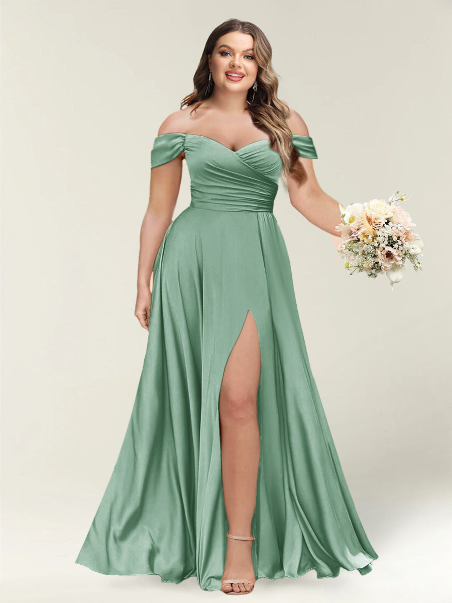 A-Line/Princess One-Shoulder Sleeveless Long Plus Size Bridesmaid Dresses with Split Side - 画像 (18)