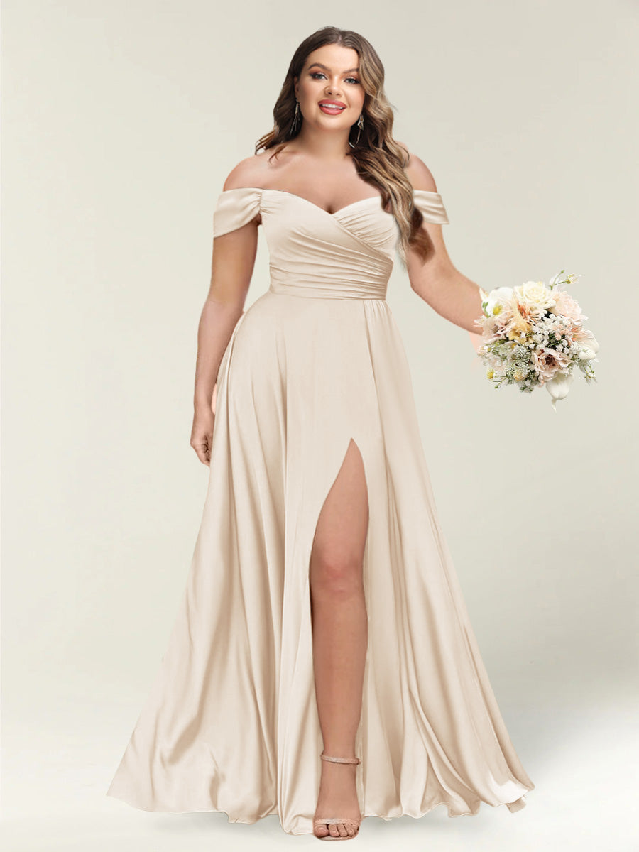 A-Line/Princess One-Shoulder Sleeveless Long Plus Size Bridesmaid Dresses with Split Side - 画像 (30)