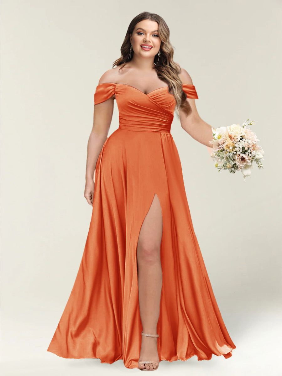 A-Line/Princess One-Shoulder Sleeveless Long Plus Size Bridesmaid Dresses with Split Side - 画像 (42)