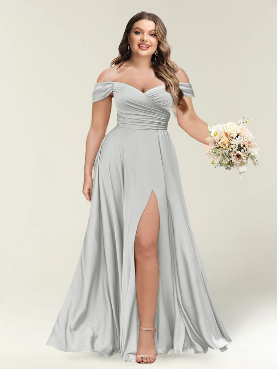 A-Line/Princess One-Shoulder Sleeveless Long Plus Size Bridesmaid Dresses with Split Side - 画像 (55)