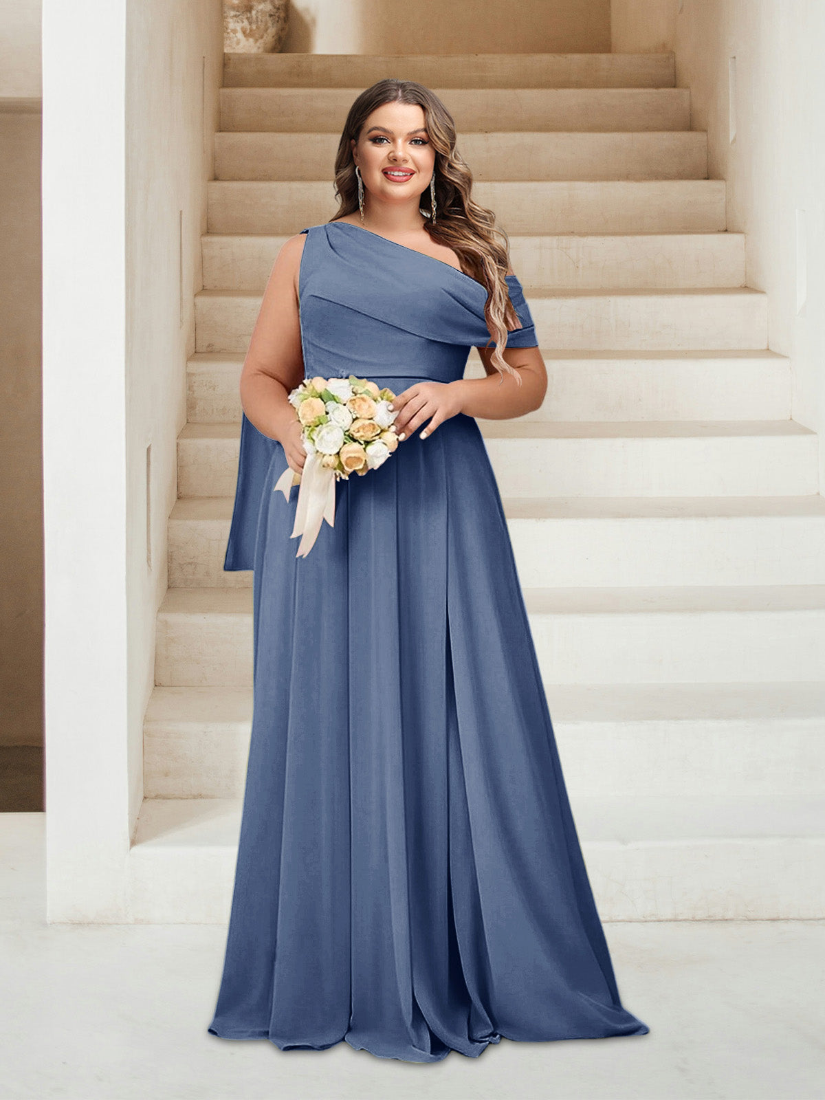 A-Line/Princess One-Shoulder Floor-Length Sleeveless Plus Size Bridesmaid Dresses - 画像 (71)