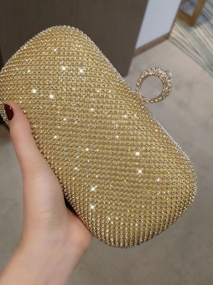 Alloy Solid Color Glitter Crystals Clutch Bags - Image 3
