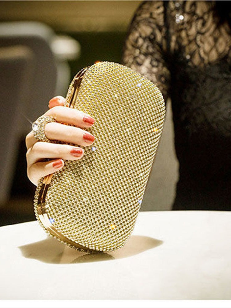 Alloy Solid Color Glitter Crystals Clutch Bags - Image 2