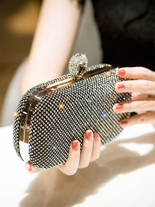 Alloy Solid Color Glitter Crystals Clutch Bags - Image 4