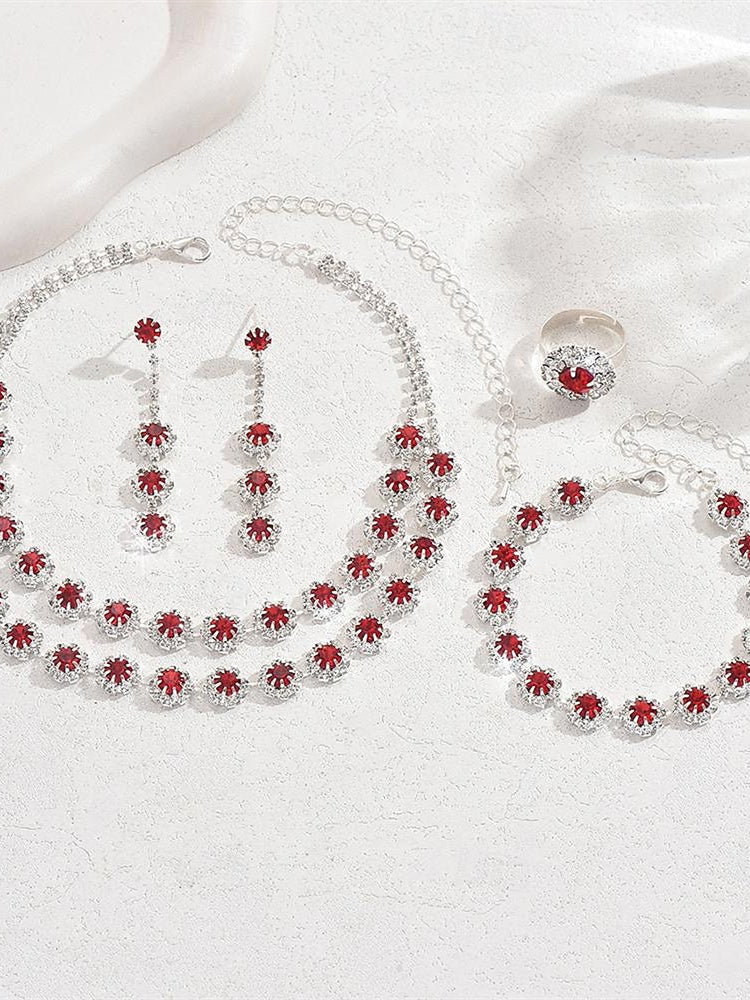 1 set Jewelry 5 pieces set Rhinestone Alloy Rings Earrings Bracelets For Women's Jewelry Set For Wedding Party Anniversary - Image 2