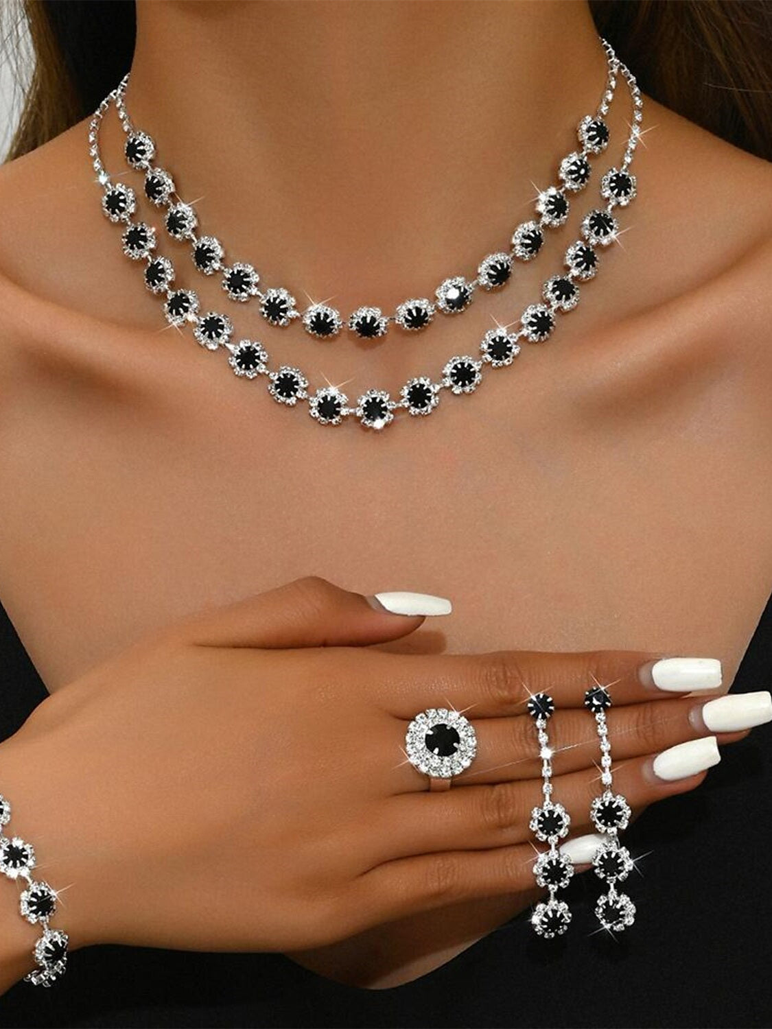 1 set Jewelry 5 pieces set Rhinestone Alloy Rings Earrings Bracelets For Women's Jewelry Set For Wedding Party Anniversary - Image 9