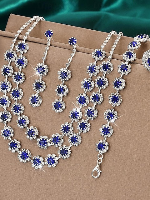 1 set Jewelry 5 pieces set Rhinestone Alloy Rings Earrings Bracelets For Women's Jewelry Set For Wedding Party Anniversary - Image 4