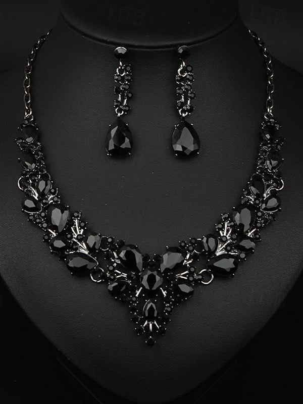 1 set Jewelry 3pcs Glass Alloy Necklace Earrings Women's Elegant Vintage Jewelry Set For Wedding Party - Image 4