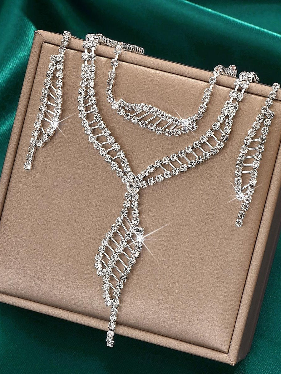 1 set Jewelry Set 4pcs Rhinestone Alloy Earrings Necklace Bracelets Women's Elegant Vintage Fashion Jewelry Set For Wedding Party - Image 5