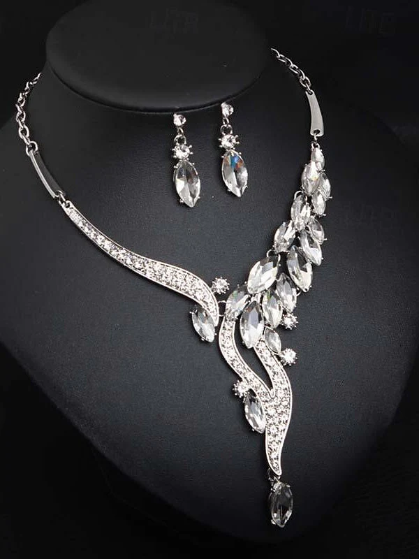 1 set Jewelry Set 3pcs Rhinestone Alloy Earrings Necklace Women's Vintage Dainty Jewelry Set For Wedding Party - Image 5