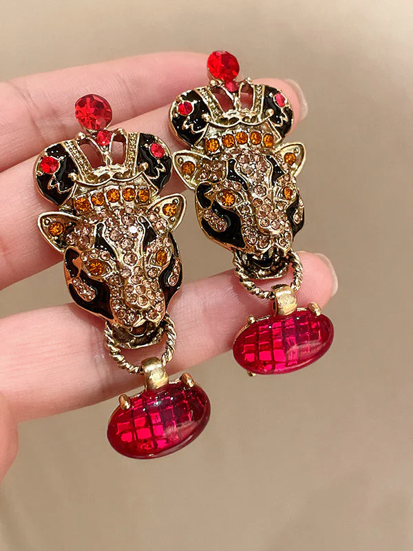 Diamond Tiger Head Crown Earrings High-end Light Luxury Style Retro Earrings - Image 3