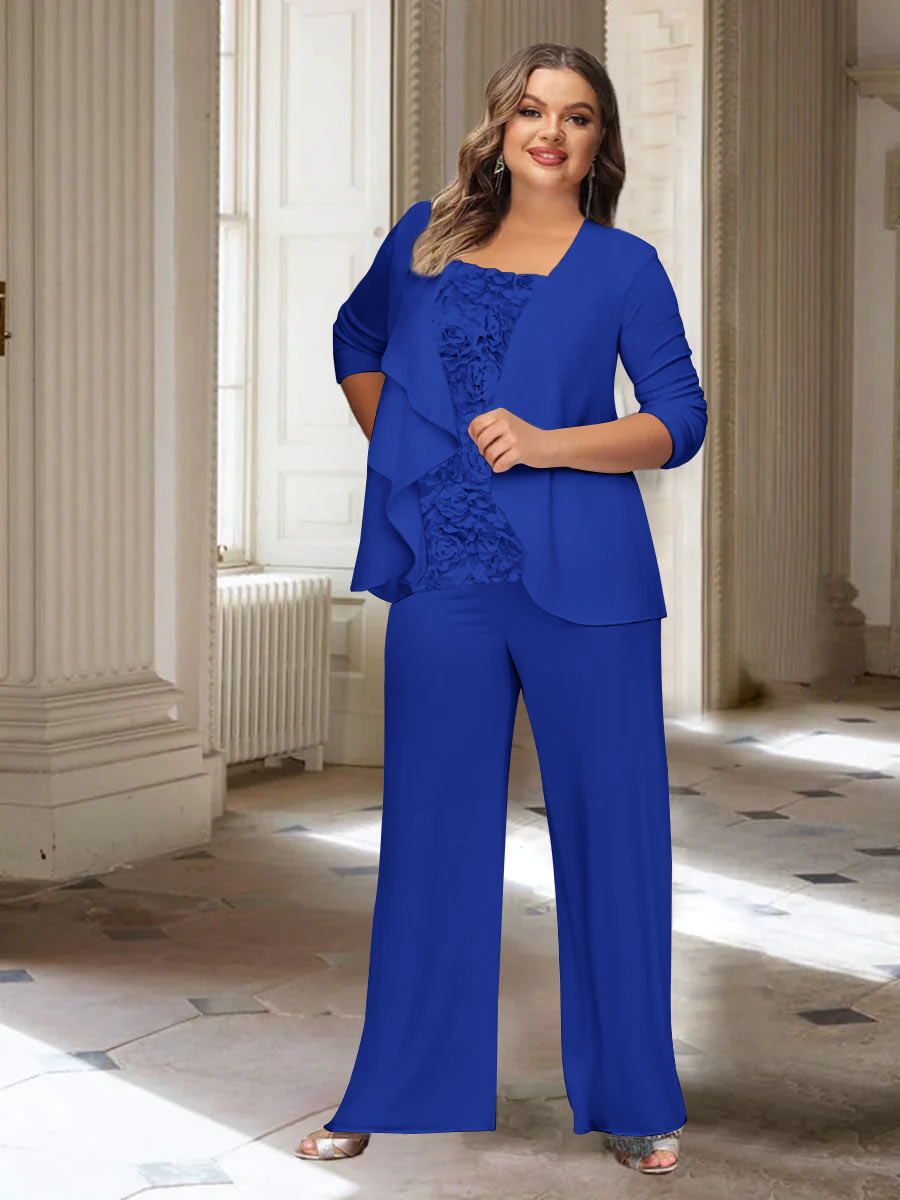 Chiffon Long Sleeves Plus Size Mother of the Bride Pantsuits with Jacket - Image 16