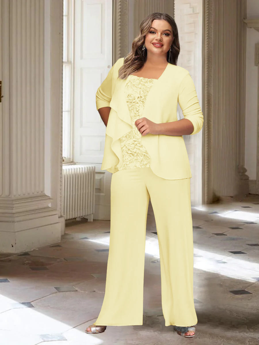 Chiffon Long Sleeves Plus Size Mother of the Bride Pantsuits with Jacket - Image 54