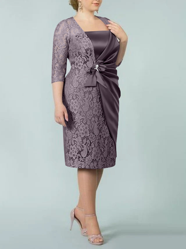 Sheath/Column Square Neck Tea-Length Mother of the Bride Dresses - 이미지 20