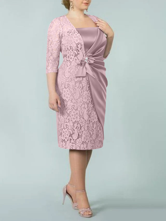 Sheath/Column Square Neck Tea-Length Mother of the Bride Dresses - 이미지 22