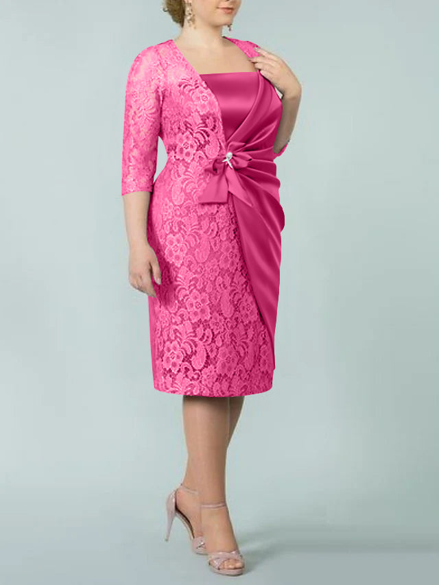 Sheath/Column Square Neck Tea-Length Mother of the Bride Dresses - 이미지 24