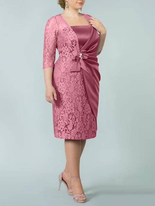 Sheath/Column Square Neck Tea-Length Mother of the Bride Dresses - 이미지 35