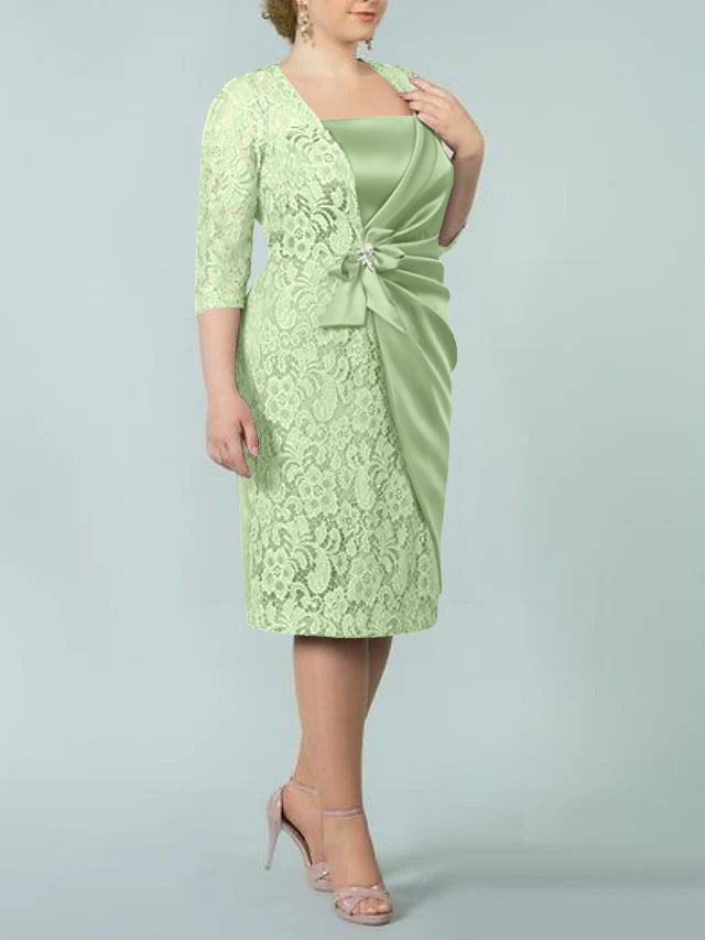Sheath/Column Square Neck Tea-Length Mother of the Bride Dresses - 이미지 48