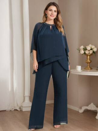 Chiffon Jewel Neck Mother of the Bride Pantsuits