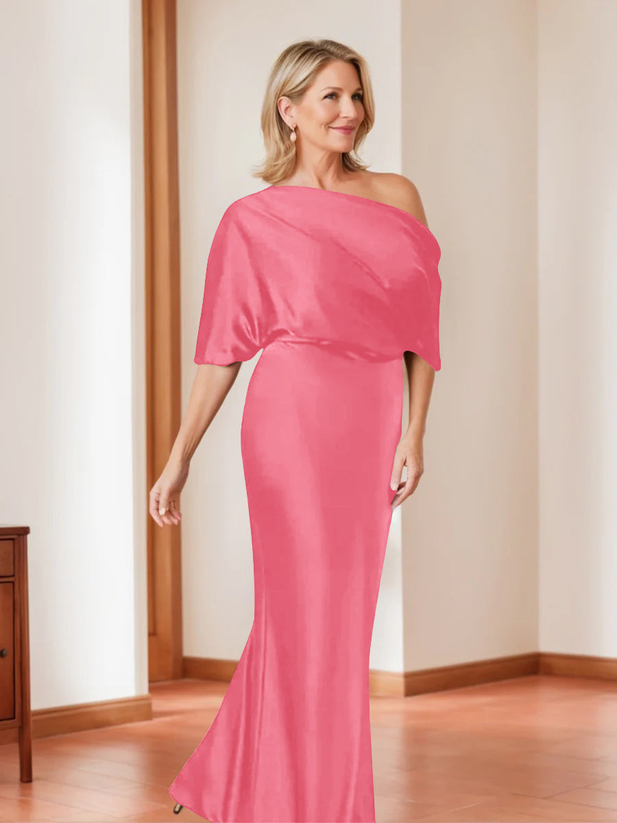 Sheath/Column One-Shoulder 1/2 Sleeves Elegant Plus Size Mother of the Bride Dresses - Image 26