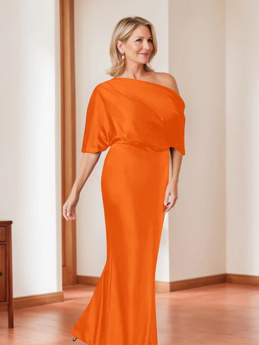 Sheath/Column One-Shoulder 1/2 Sleeves Elegant Plus Size Mother of the Bride Dresses - Image 29