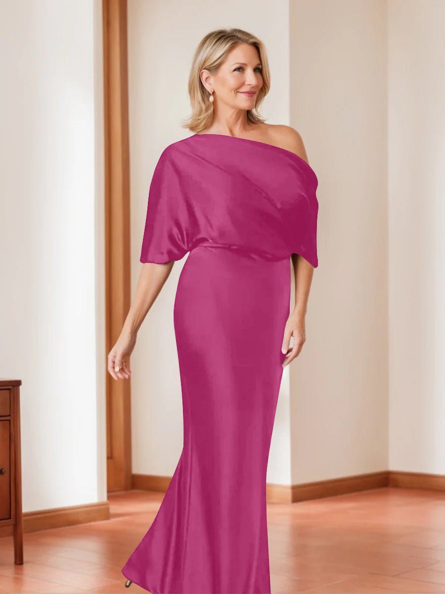 Sheath/Column One-Shoulder 1/2 Sleeves Elegant Plus Size Mother of the Bride Dresses - Image 30