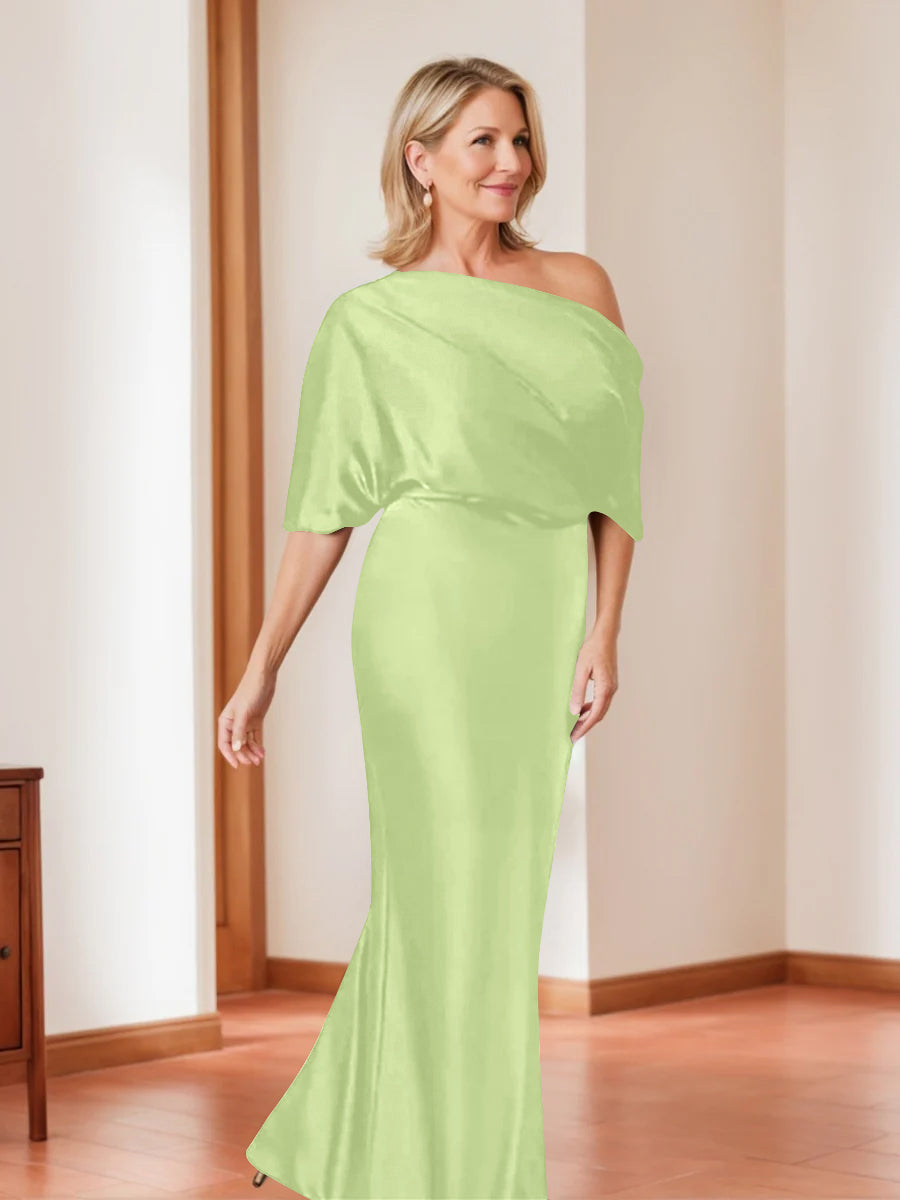 Sheath/Column One-Shoulder 1/2 Sleeves Elegant Plus Size Mother of the Bride Dresses - Image 36