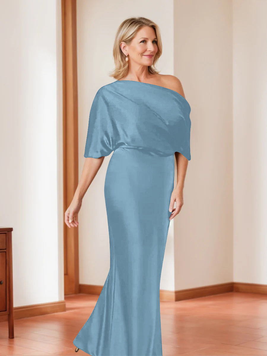 Sheath/Column One-Shoulder 1/2 Sleeves Elegant Plus Size Mother of the Bride Dresses - Image 40