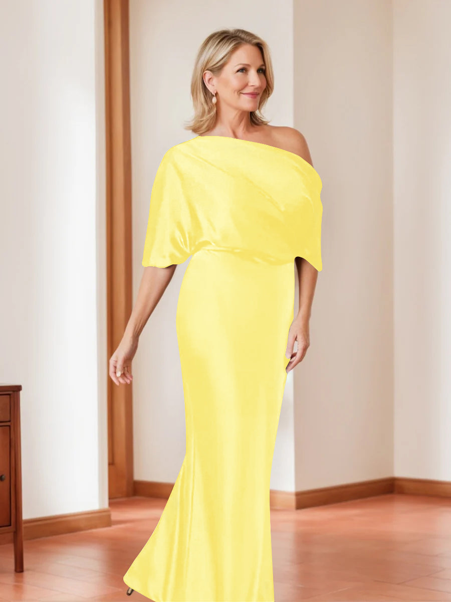Sheath/Column One-Shoulder 1/2 Sleeves Elegant Plus Size Mother of the Bride Dresses - Image 44