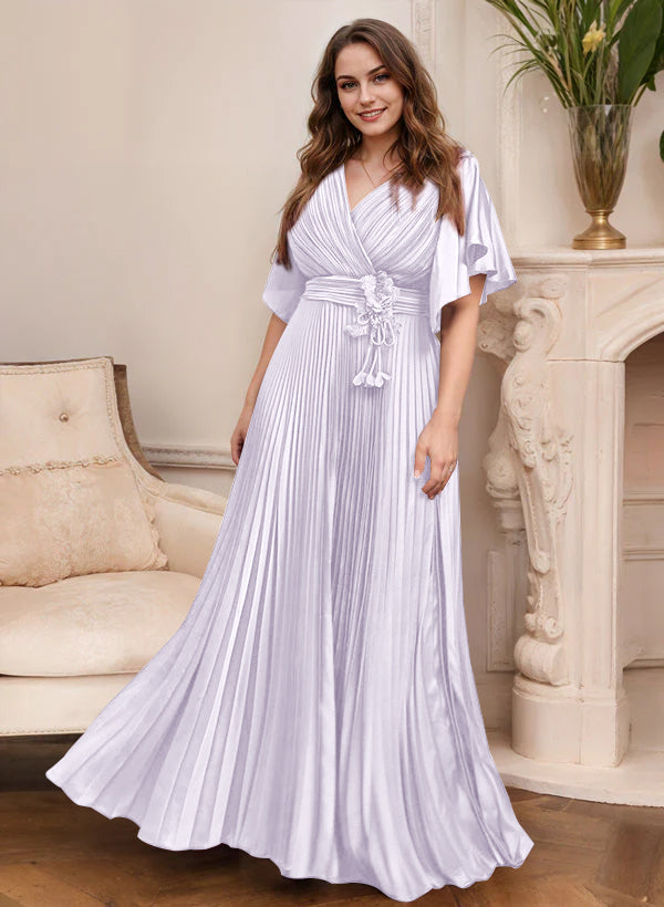A-Line/Princess V-Neck Short Sleeves Mother of the Bride Dresses with Belt - 画像 (12)