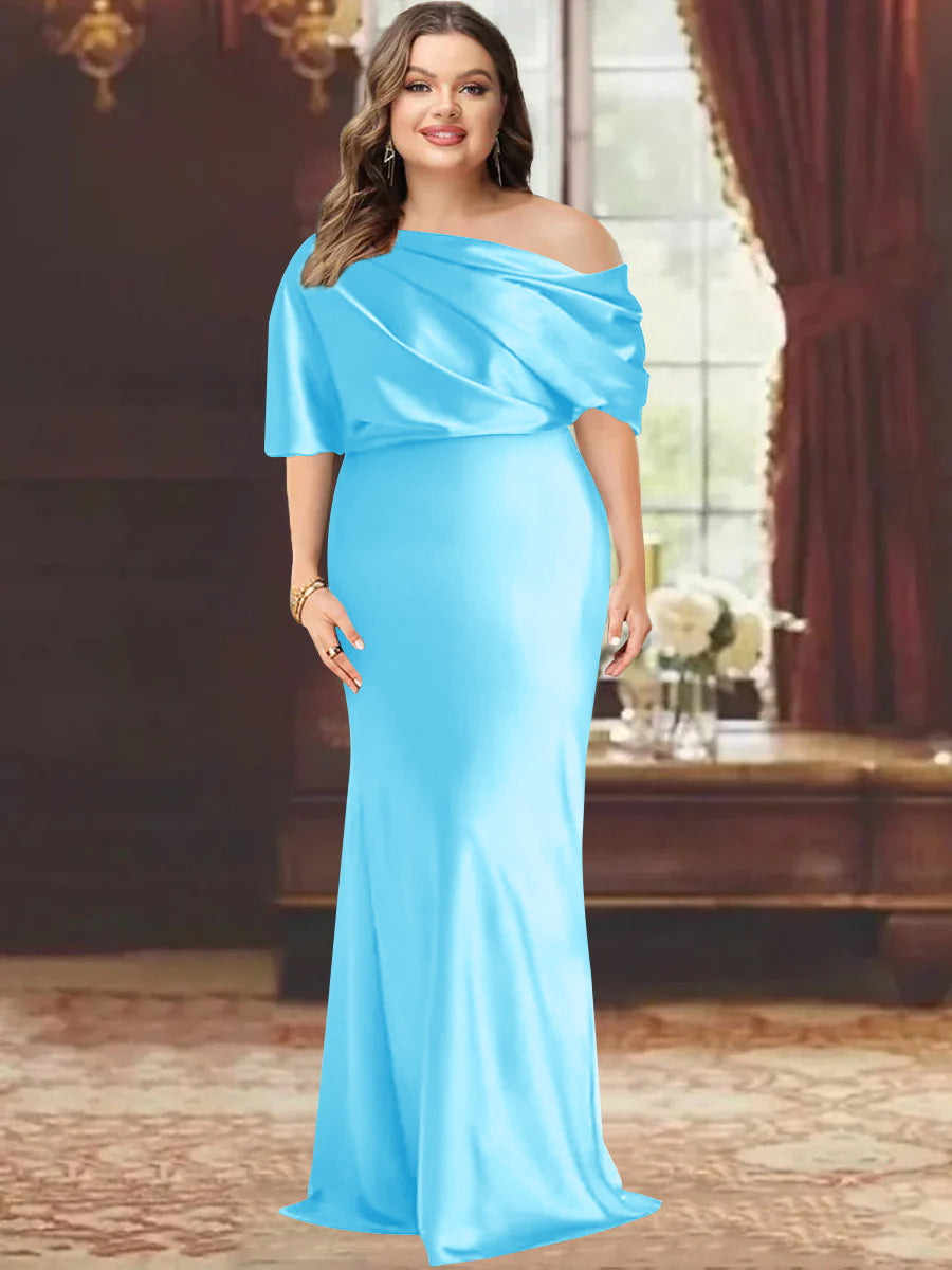 Sheath/Column One-Shoulder Floor-Length Plus Size Mother of the Bride Dresses with Ruffles - Image 4