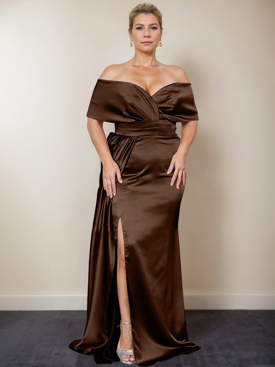 Trumpet/Mermaid Off-the-Shoulder Plus Size Mother of the Bride Dresses with Split Side - 画像 (4)