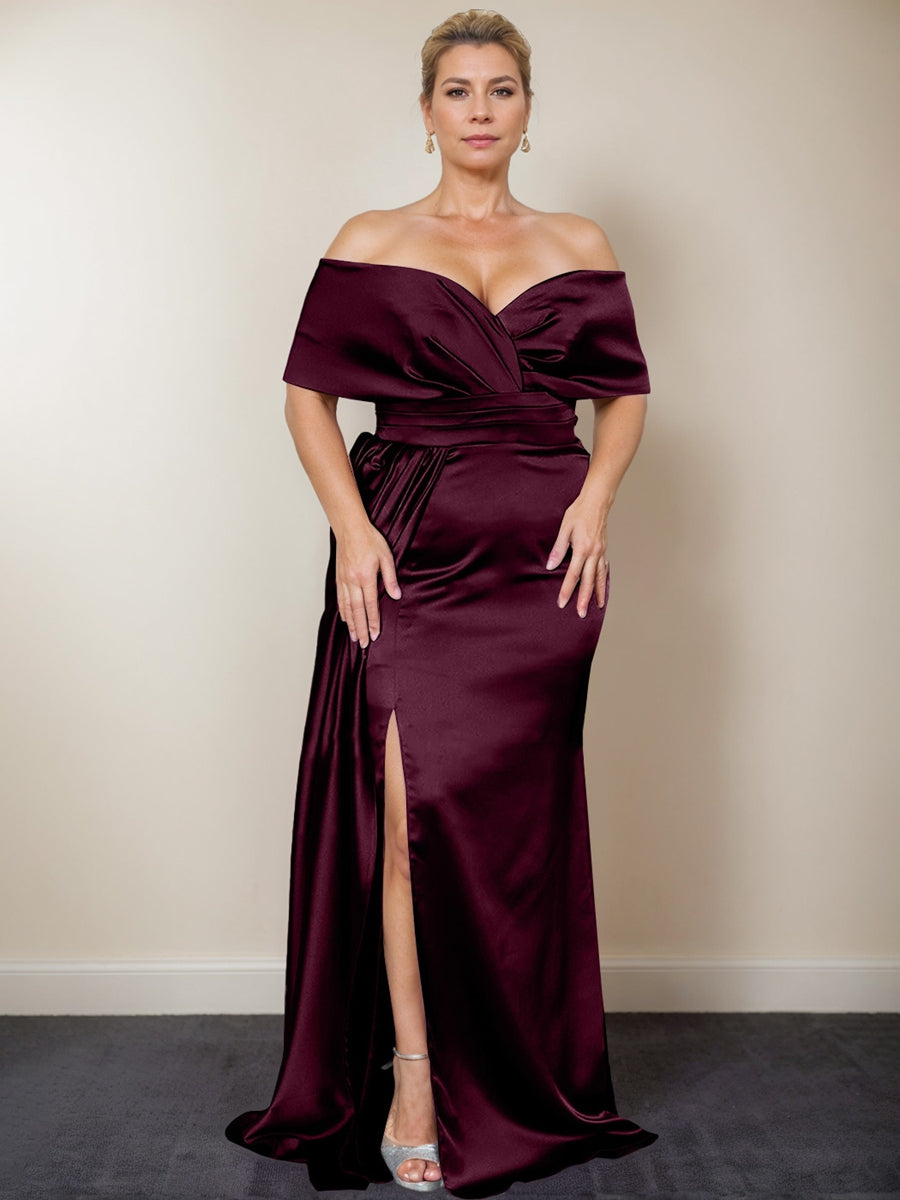 Trumpet/Mermaid Off-the-Shoulder Plus Size Mother of the Bride Dresses with Split Side - 画像 (5)