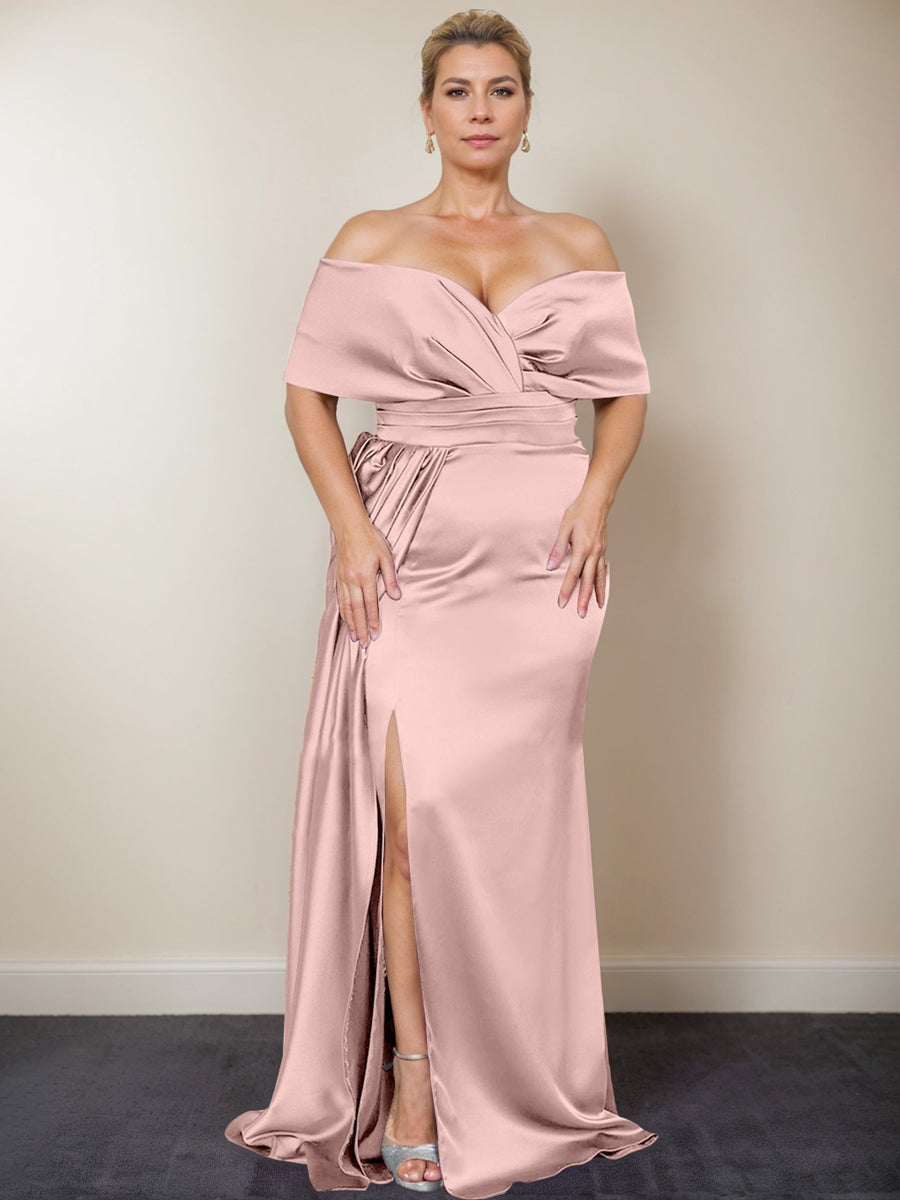 Trumpet/Mermaid Off-the-Shoulder Plus Size Mother of the Bride Dresses with Split Side - 画像 (14)
