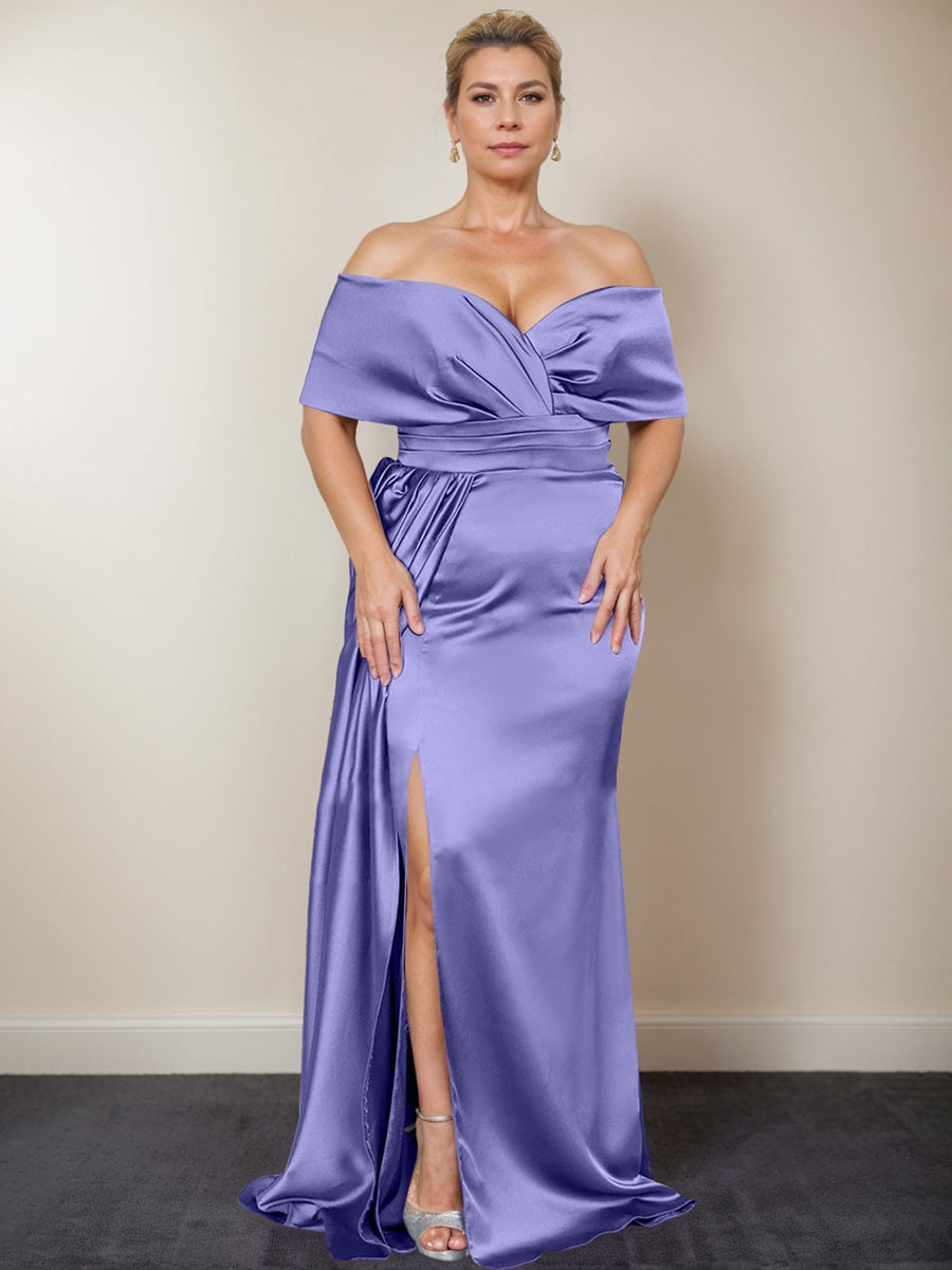 Trumpet/Mermaid Off-the-Shoulder Plus Size Mother of the Bride Dresses with Split Side - 画像 (31)