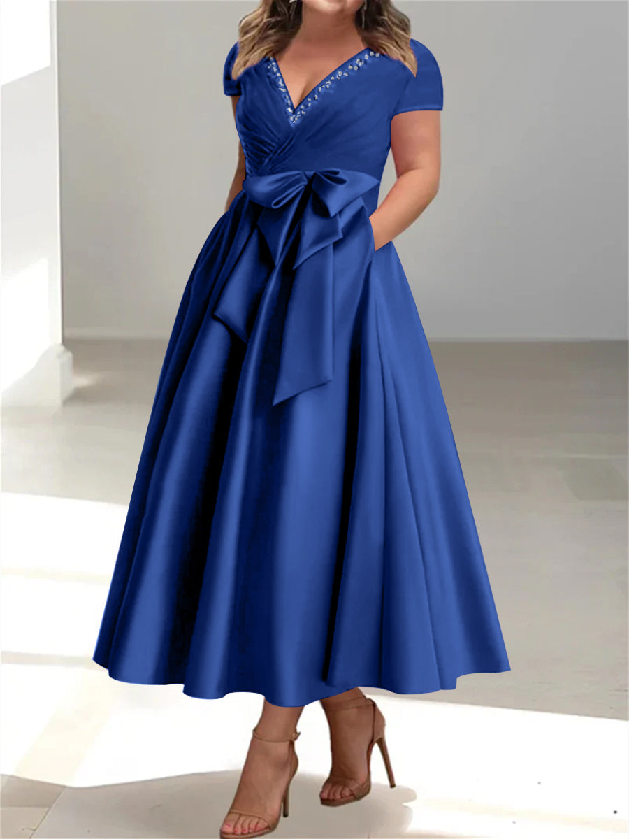 A-Line/Princess V-Neck Plus Size Mother of the Bride Dresses with Pockets & Ruffles - Image 15