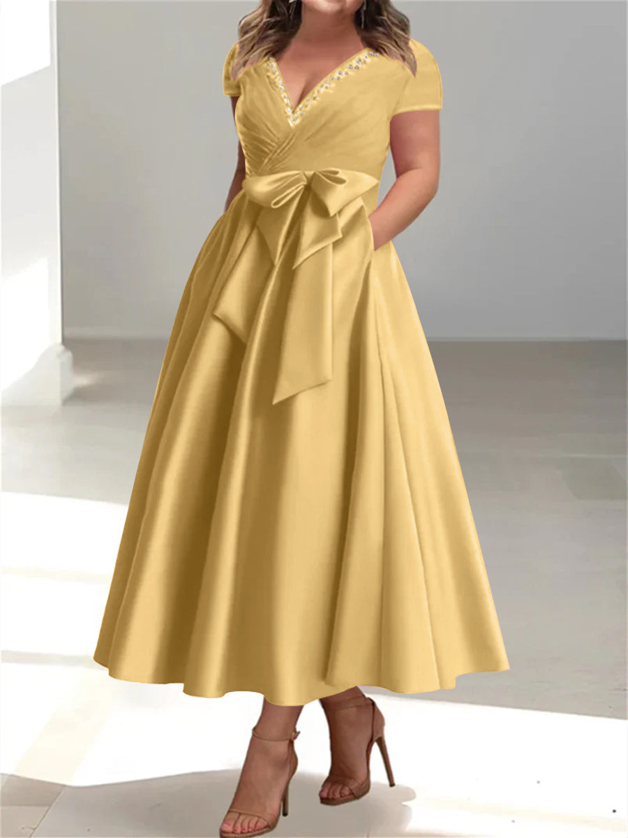 A-Line/Princess V-Neck Plus Size Mother of the Bride Dresses with Pockets & Ruffles - Image 21