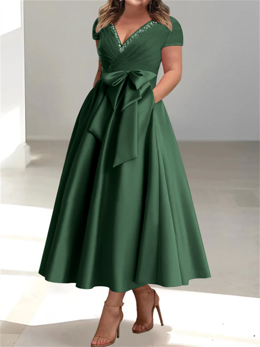 A-Line/Princess V-Neck Plus Size Mother of the Bride Dresses with Pockets & Ruffles - Image 23