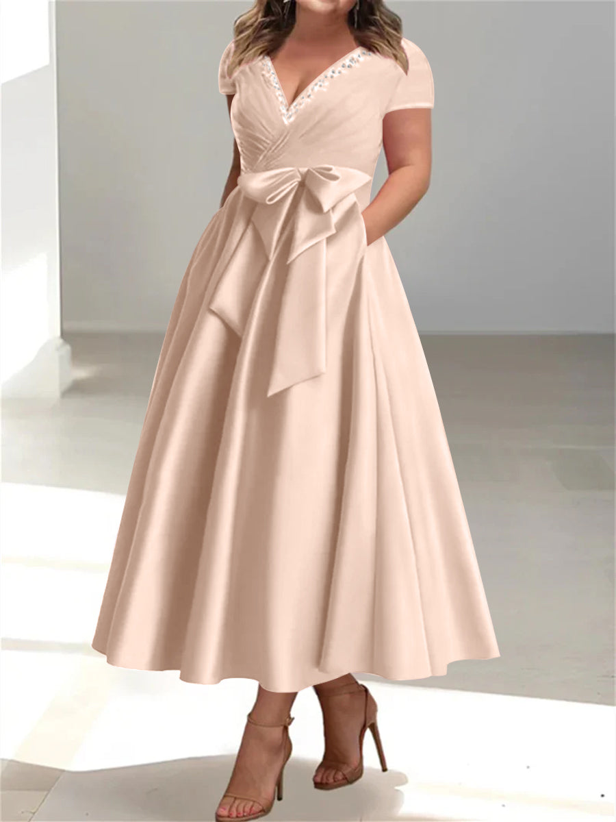 A-Line/Princess V-Neck Plus Size Mother of the Bride Dresses with Pockets & Ruffles - Image 38