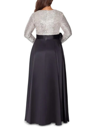 A-Line/Princess V-Neck Long Sleeves Floor-Length Plus Size Mother of the Bride Dresses With Pocket Sequins