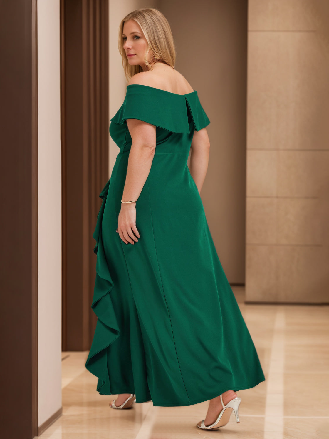 Sheath/Column Off-the-Shoulder Sleeveless Floor-Length unique Plus Size Mother of the Bride Dresses With Ruffles - Image 2