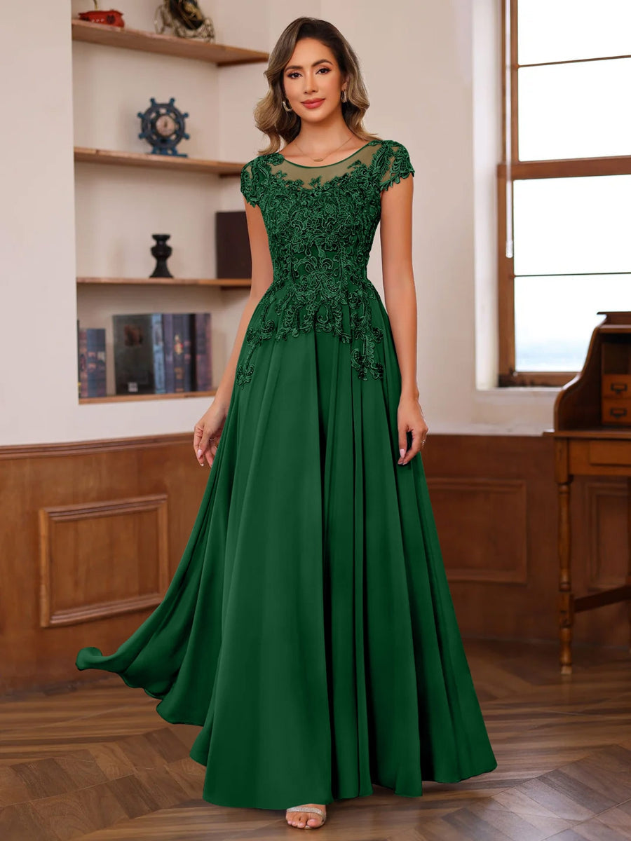 A-Line/Princess Scoop Neck Short Sleeves Floor-Length Mother of the Bride Dresses with Appliques - Image 20