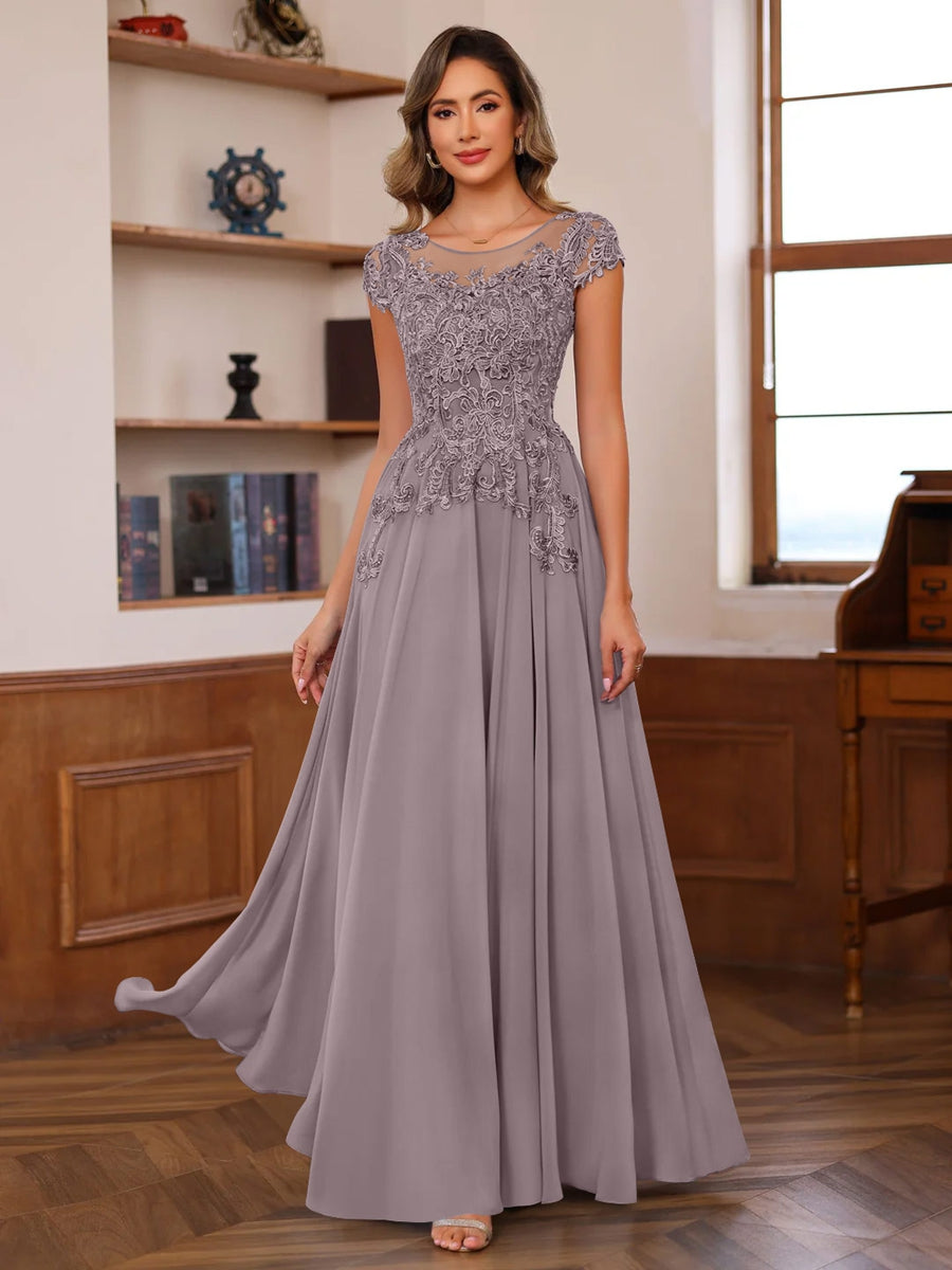 A-Line/Princess Scoop Neck Short Sleeves Floor-Length Mother of the Bride Dresses with Appliques - Image 22