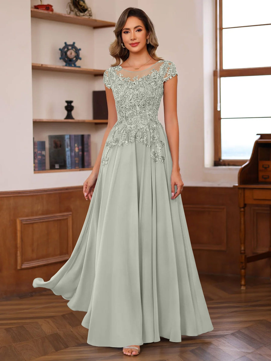 A-Line/Princess Scoop Neck Short Sleeves Floor-Length Mother of the Bride Dresses with Appliques - Image 50