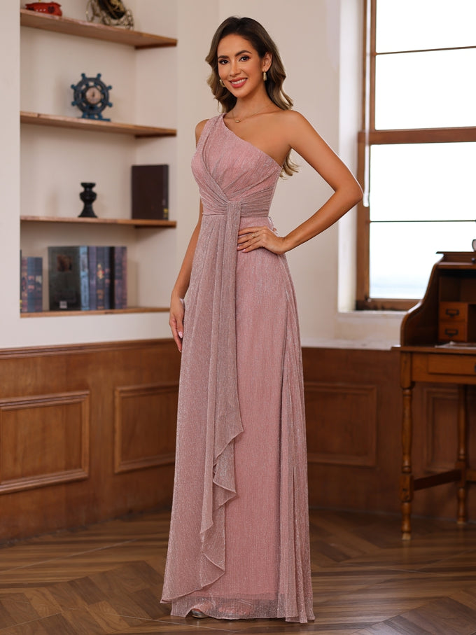 A-Line/Princess One-Shoulder Sleeveless Floor-Length Mother of the Bride Dresses with Ruffles - 画像 (3)