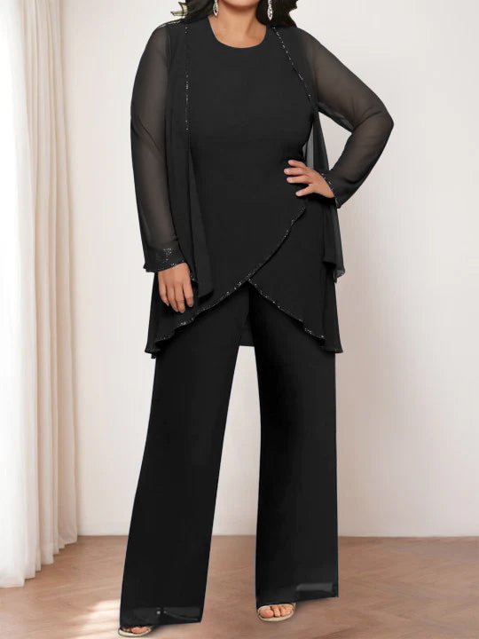 Chiffon Round Neck Mother of the Bride Pantsuits with Jacket - Image 3