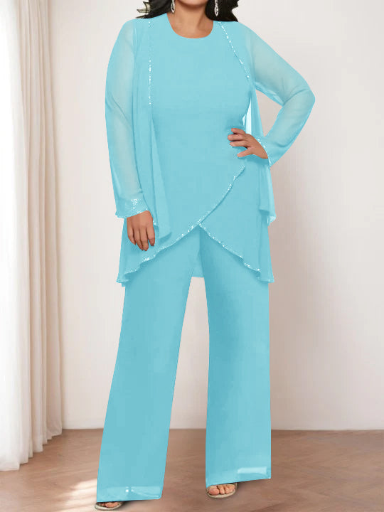 Chiffon Round Neck Mother of the Bride Pantsuits with Jacket - Image 4
