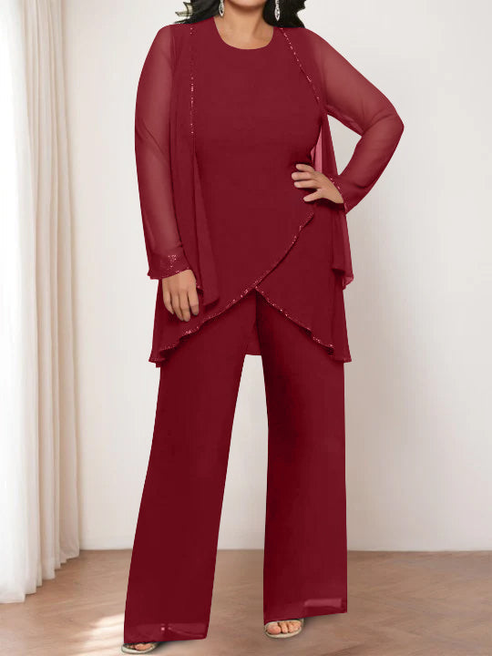 Chiffon Round Neck Mother of the Bride Pantsuits with Jacket - Image 5