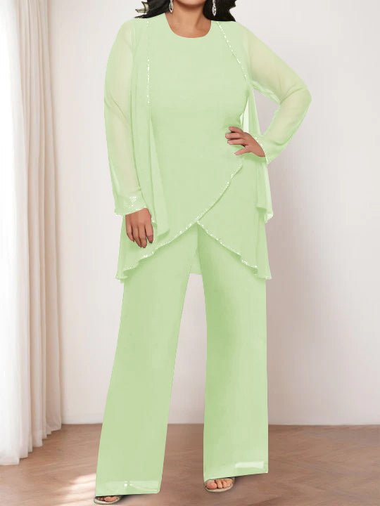 Chiffon Round Neck Mother of the Bride Pantsuits with Jacket - Image 8