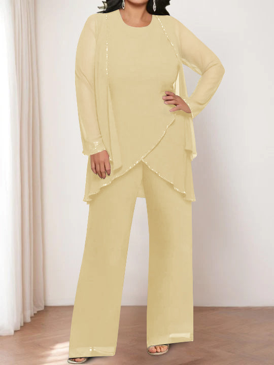 Chiffon Round Neck Mother of the Bride Pantsuits with Jacket - Image 9